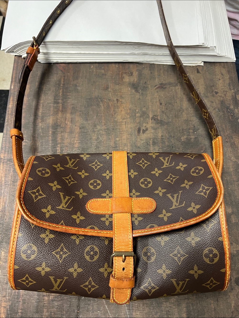 Louis Vuitton Monogram Shoulder Bag in Brown and Tan Leather